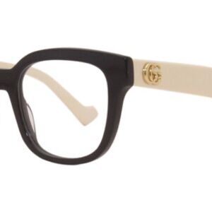 Black and Cream Designer-Style Women's Eyeglasses with Gold Logo Accent